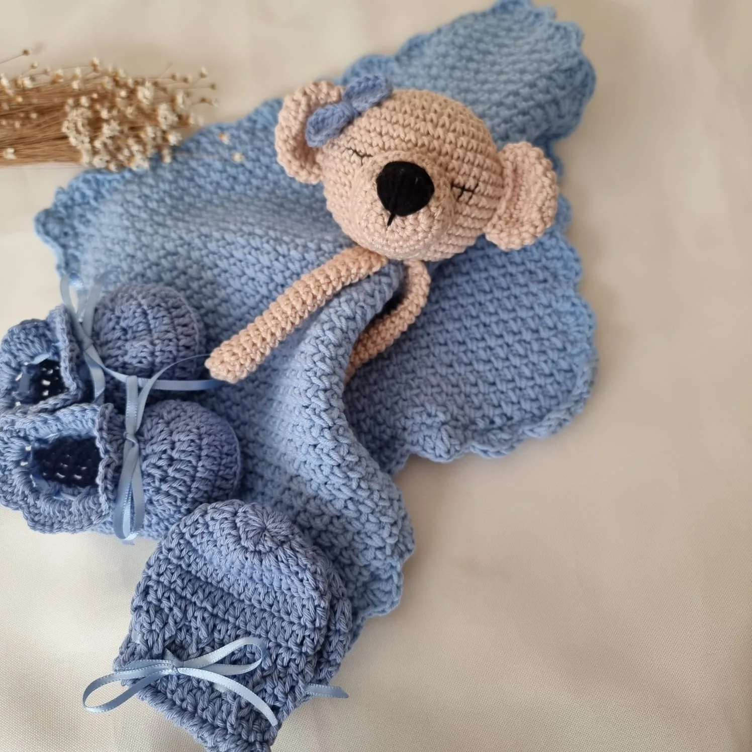 Kit Naninha Ursinho Soninho Azul – Crochê Artesanal