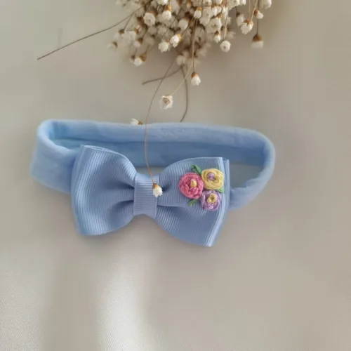 Faixa de Cabelo Laço Jardim Azul Bebê