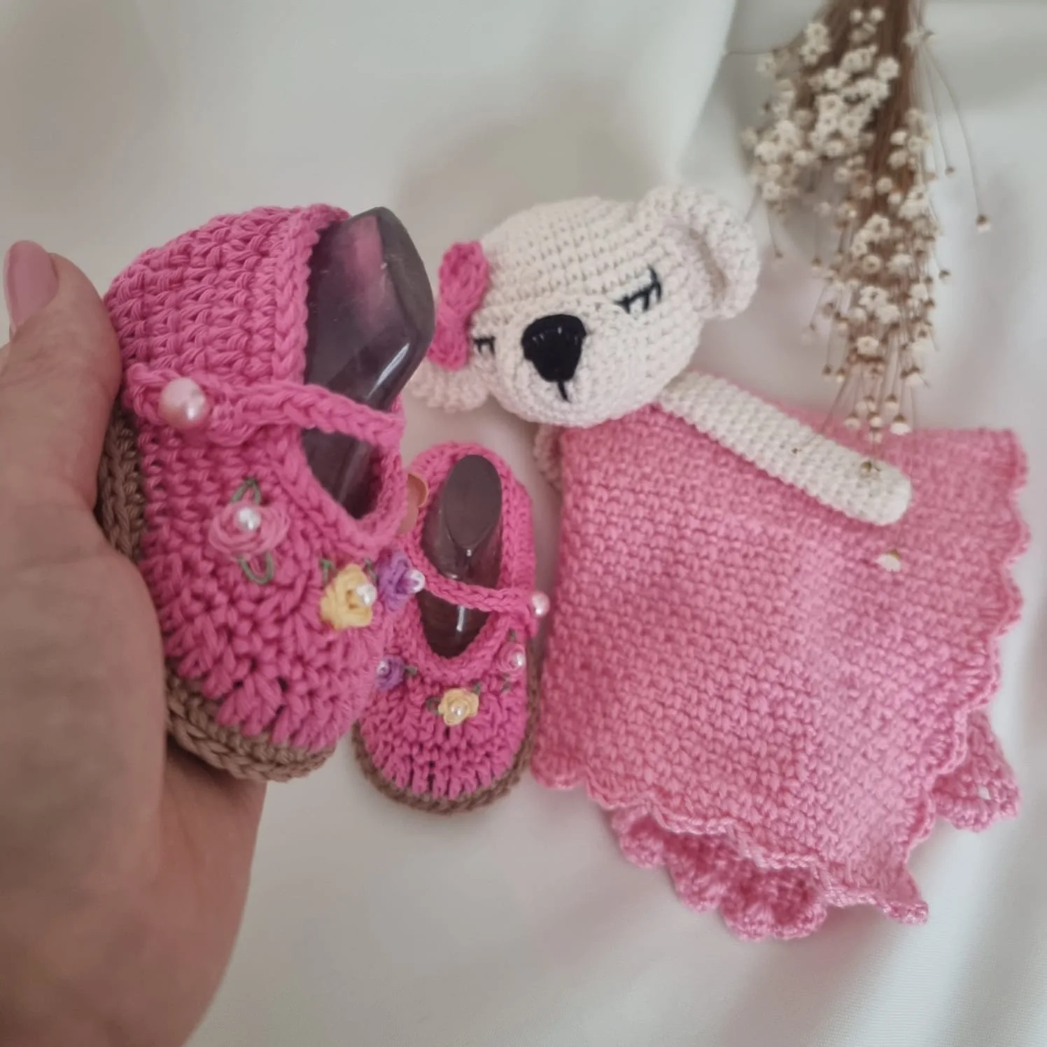 Kit Naninha Ursinho Soninho Rosa – Crochê Artesanal - Imagem 3