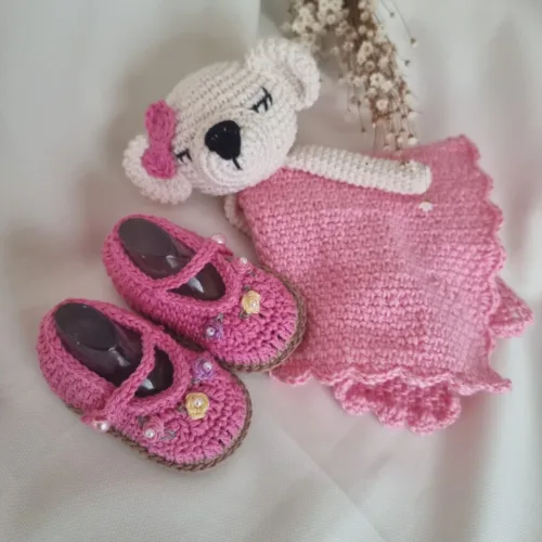 Kit Naninha Ursinho Soninho Rosa – Crochê Artesanal