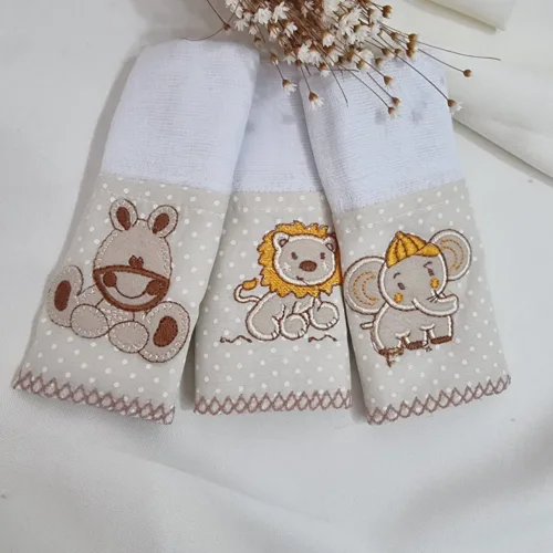 Kit Pano de Boca Duplo Bordado - Safari