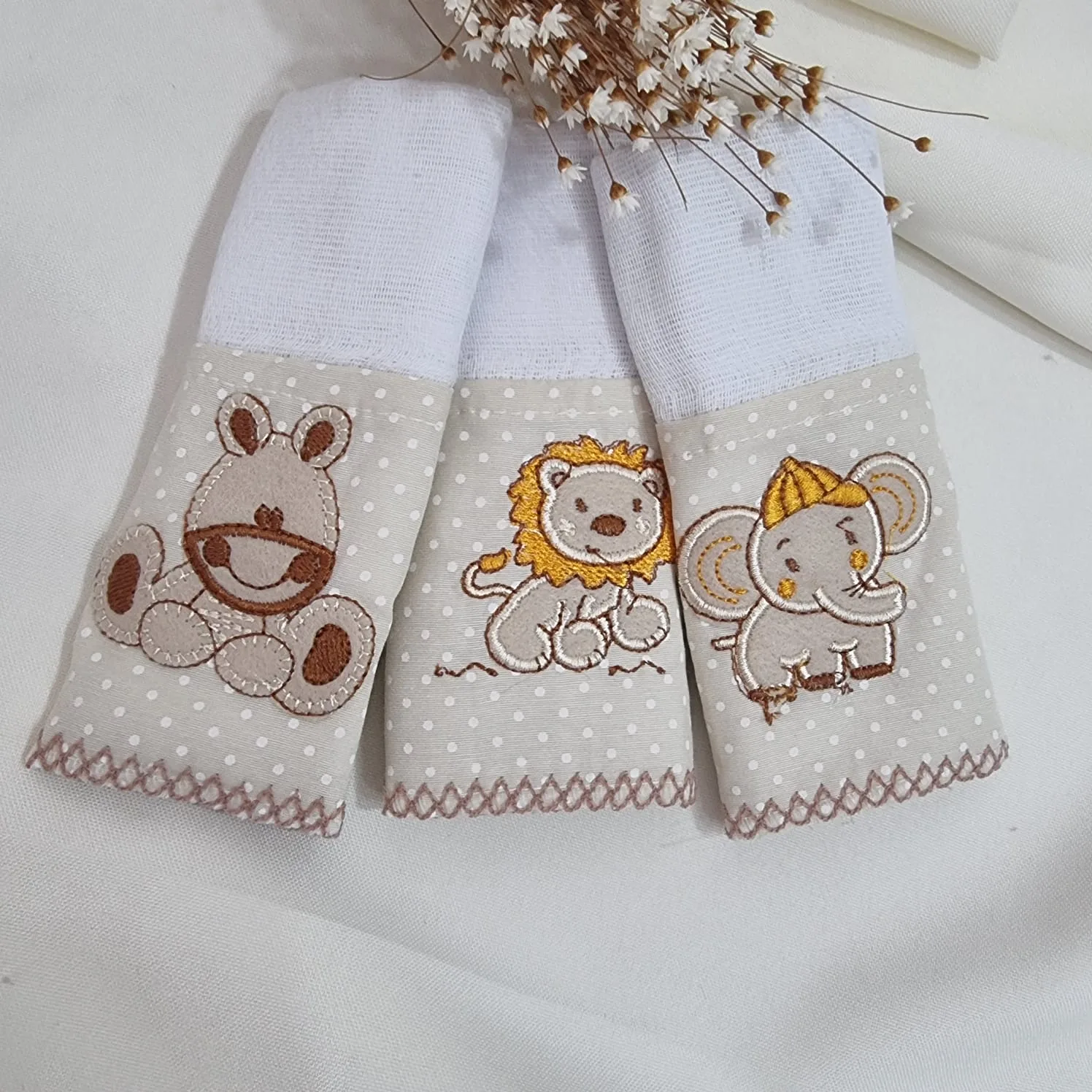 Kit Pano de Boca Duplo Bordado - Safari