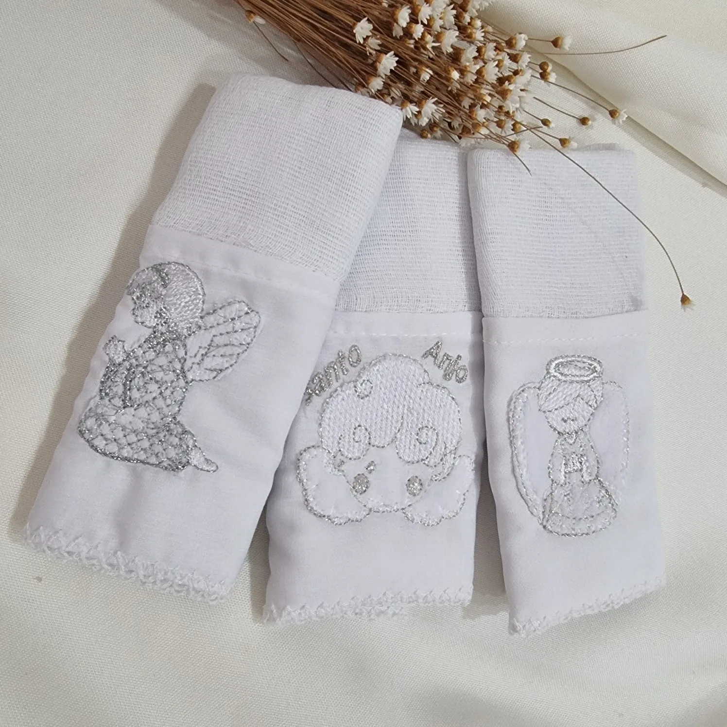 Kit Pano de Boca Duplo Bordado - Tema Anjinho