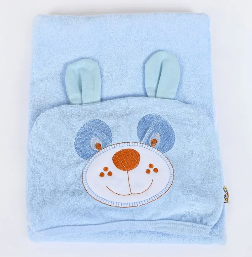 Toalha de Banho com Capuz Ursinho Azul
