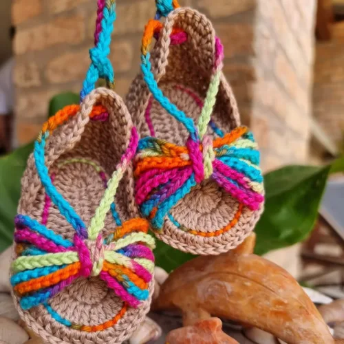 Sandália de Crochê Estilo Romano - Colorida