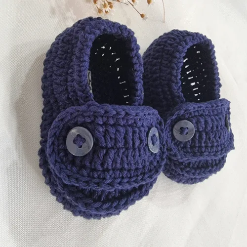 Mocassim de Crochê Clássico - Azul