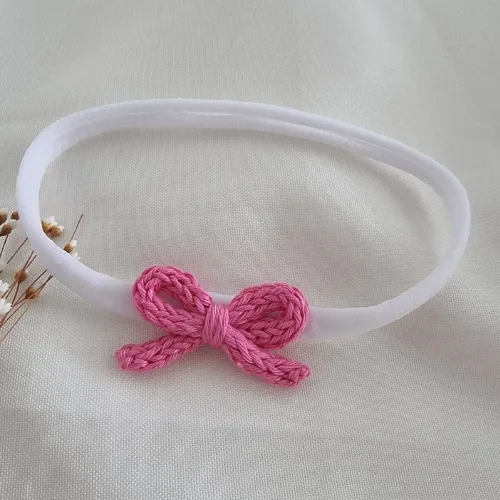 Faixa Laço de Crochê Rosa